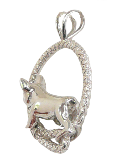 French Bulldog - Frenchie - in Leash Pendant Charm Necklace in 14K Gold or Sterling Silver