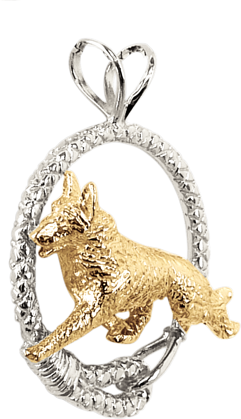 German Shepherd in Leash Pendant Charm Necklace in 14K Gold or Sterling Silver