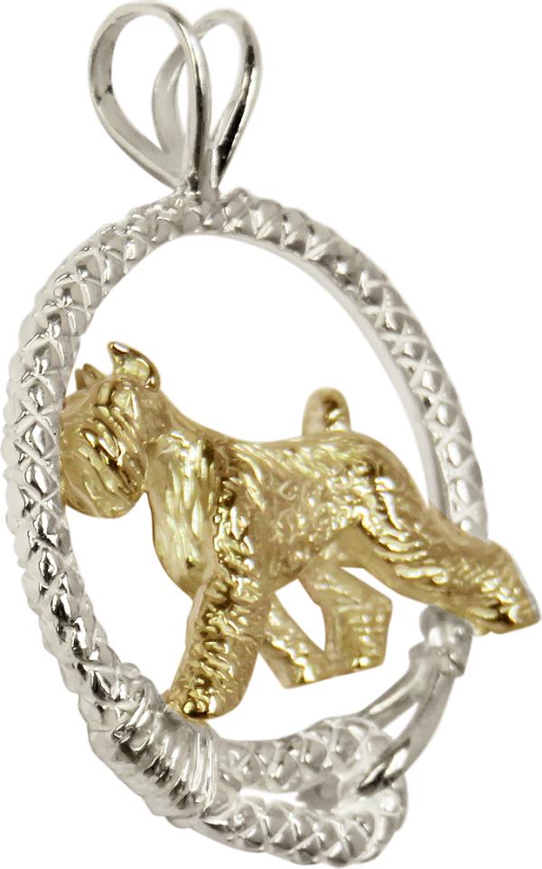 Giant Schnauzer in Leash Pendant Charm Necklace in 14K Gold or Sterling Silver
