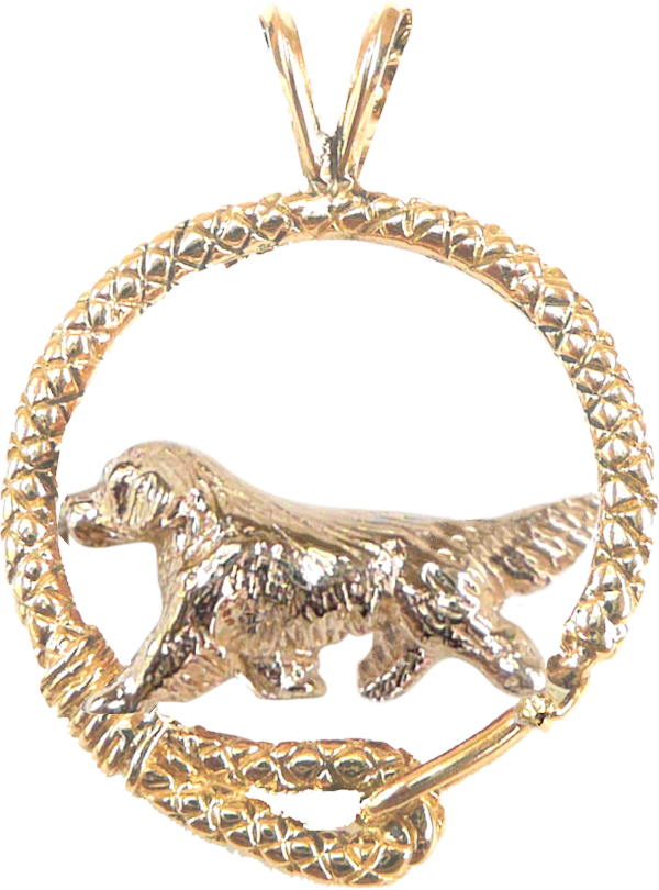 Golden Retriever in Leash Pendant Charm Necklace in 14K Gold or Sterling Silver