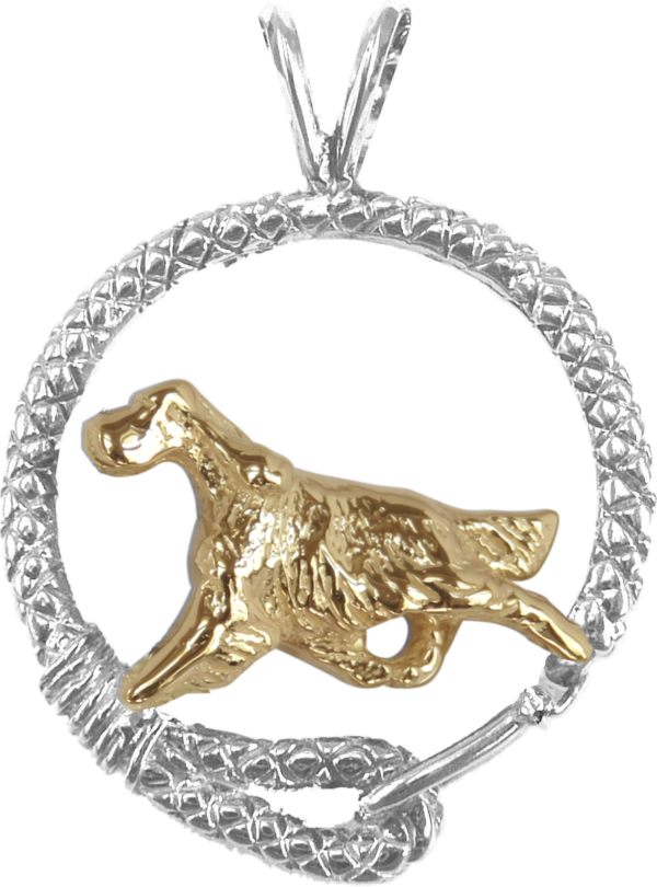 Gordon Setter in Leash Pendant Charm Necklace in 14K Gold or Sterling Silver