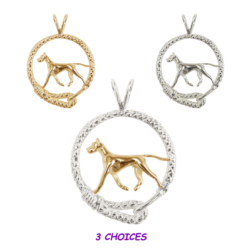 Great Dane in Leash Pendant Charm Necklace in 14K Gold or Sterling Silver