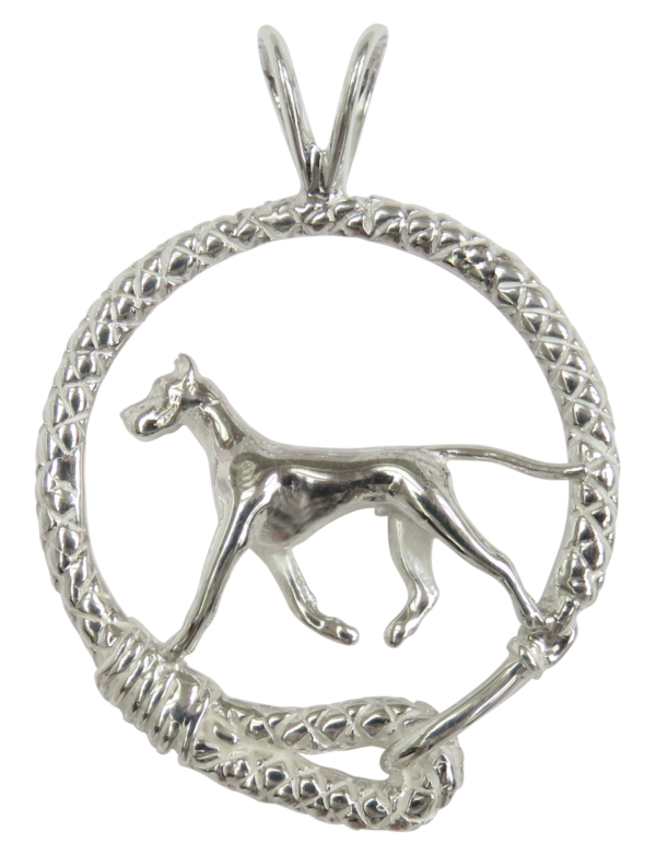 Great Dane in Leash Pendant Charm Necklace in 14K Gold or Sterling Silver