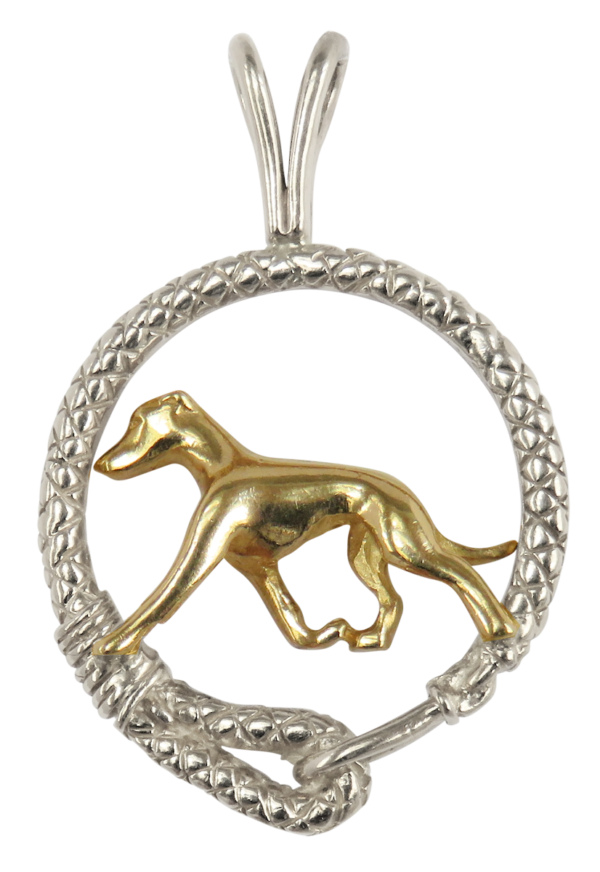 Greyhound in Leash Pendant Charm Necklace in 14K Gold or Sterling Silver
