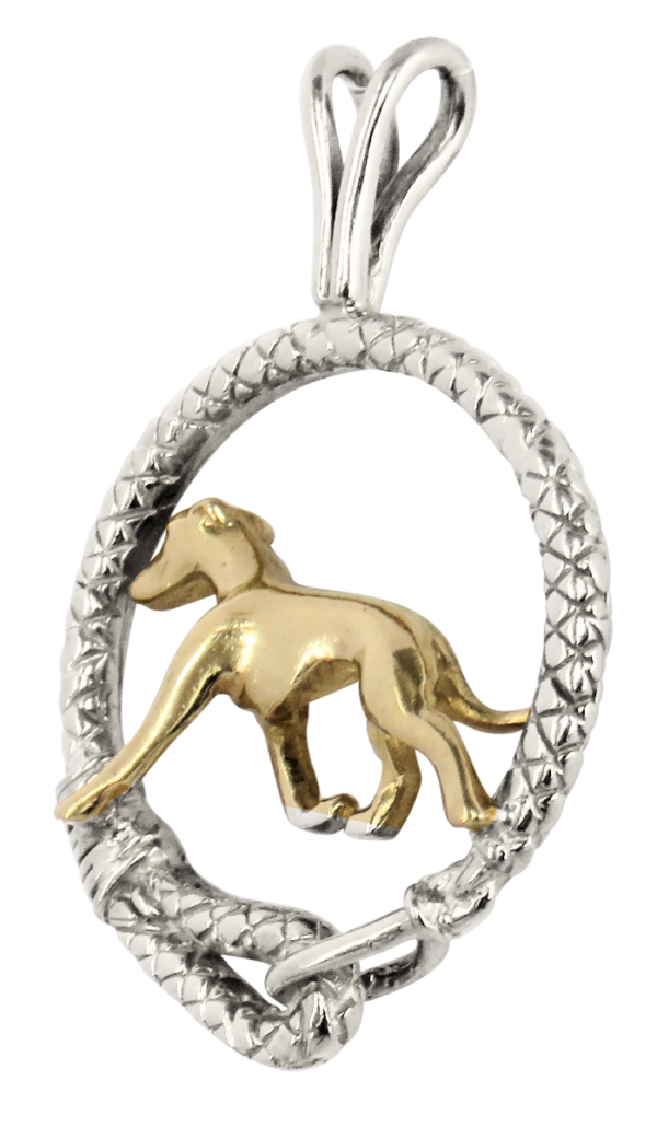 Italian Greyhound in Leash Pendant Charm Necklace in 14K Gold or Sterling Silver