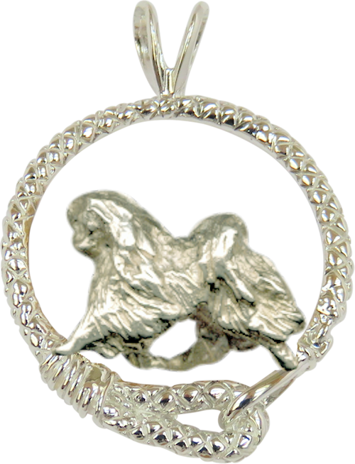 Japanese Chin in Leash Pendant Charm Necklace in 14K Gold or Sterling Silver