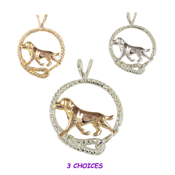 Labrador Retriever in Leash Pendant Charm Necklace in 14K Gold or Sterling Silver