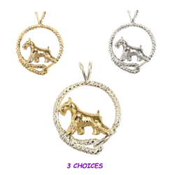 Miniature Schnauzer in Leash Pendant Charm Necklace in 14K Gold or Sterling Silver