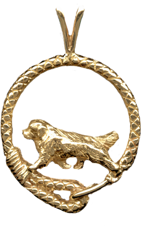 Newfoundland in Leash Pendant Charm Necklace in 14K Gold or Sterling Silver