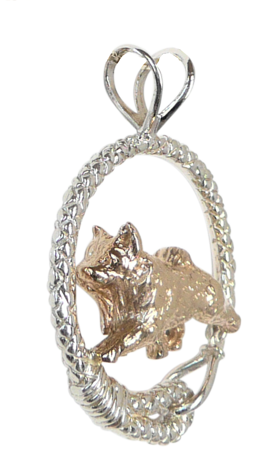 Norwegian Elkhound in Leash Pendant Charm Necklace in 14K Gold or Sterling Silver