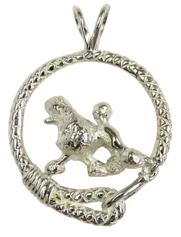 Poodle in Leash Pendant Charm Necklace in 14K Gold or Sterling Silver