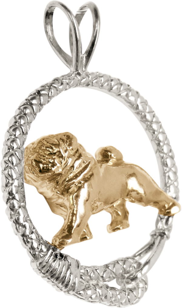 Pug in Leash Pendant Charm Necklace in 14K Gold or Sterling Silver