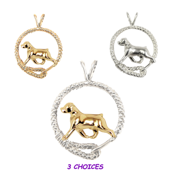 Rottweiler in Leash Pendant Charm Necklace in 14K Gold or Sterling Silver