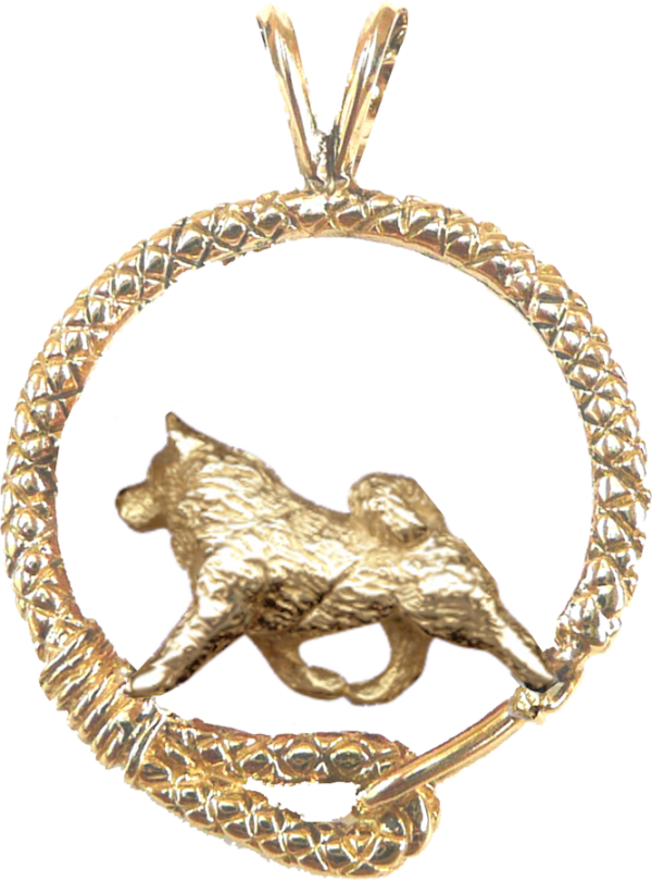 Samoyed in Leash Pendant Charm Necklace in 14K Gold or Sterling Silver