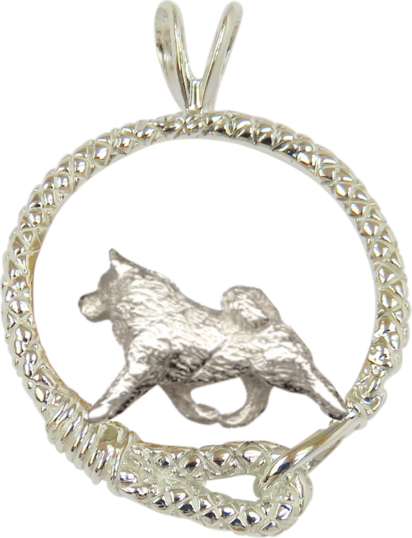 Samoyed in Leash Pendant Charm Necklace in 14K Gold or Sterling Silver