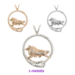 Shetland Sheepdog - Sheltie - in Leash Pendant Charm Necklace in 14K Gold or Sterling Silver