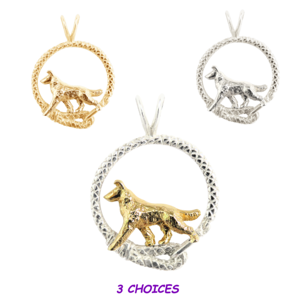 Smooth Collie in Leash Pendant Charm Necklace in 14K Gold or Sterling Silver