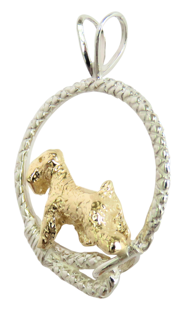 Soft Coated Wheaten Terrier in Leash Pendant Charm Necklace in 14K Gold or Sterling Silver