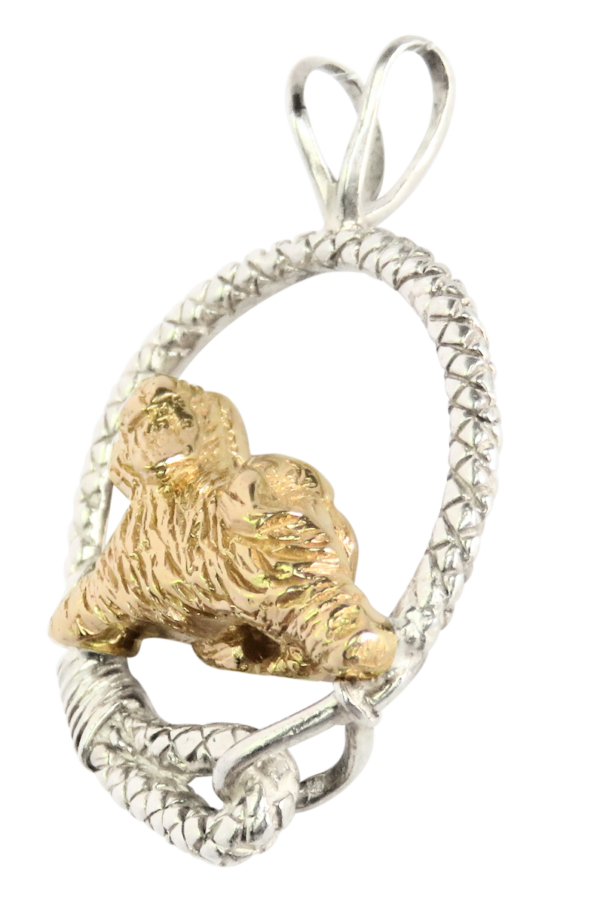 Tibetan Terrier in Leash Pendant Charm Necklace in 14K Gold or Sterling Silver