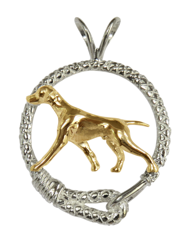 Vizsla in Leash Pendant Charm Necklace in 14K Gold or Sterling Silver