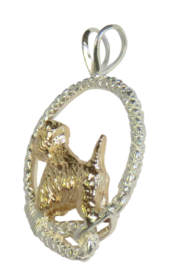 West Highland White Terrier - Westie - in Leash Pendant Charm Necklace in 14K Gold or Sterling Silver
