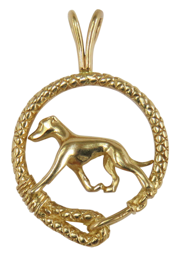 Whippet in Leash Pendant Charm Necklace in 14K Gold or Sterling Silver