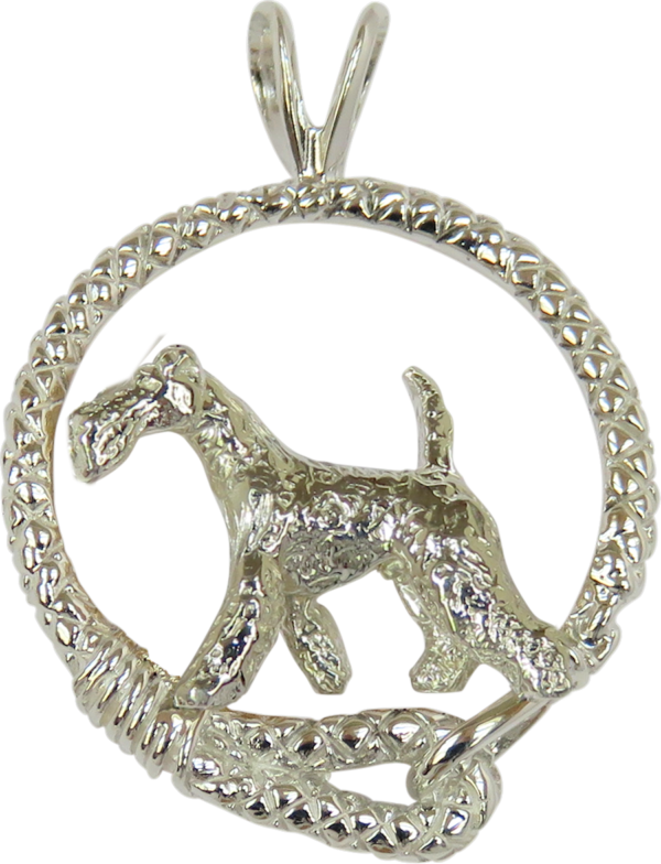 Wire Fox Terrier in Leash Pendant Charm Necklace in 14K Gold or Sterling Silver