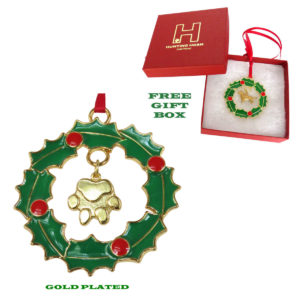 WREATH DOG PAW Gold Plated Memorial Christmas Holiday Ornament