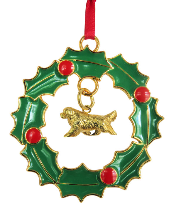 NEWFOUNDLAND Gold Plated Enamel Christmas Holiday Wreath Ornament
