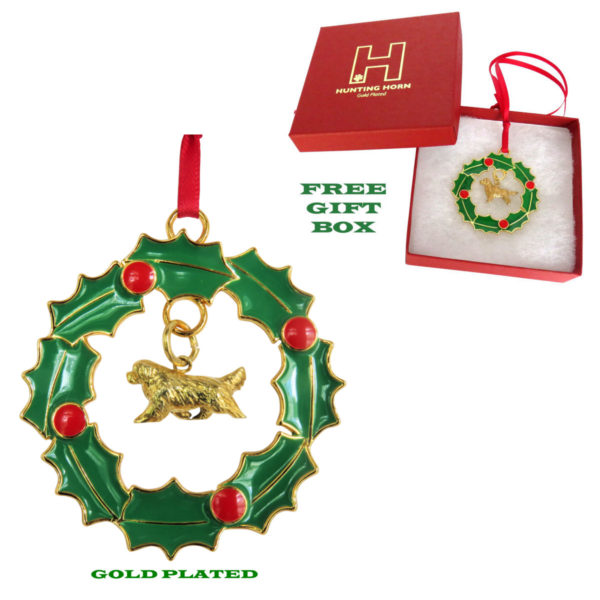 NEWFOUNDLAND Gold Plated Enamel Christmas Holiday Wreath Ornament